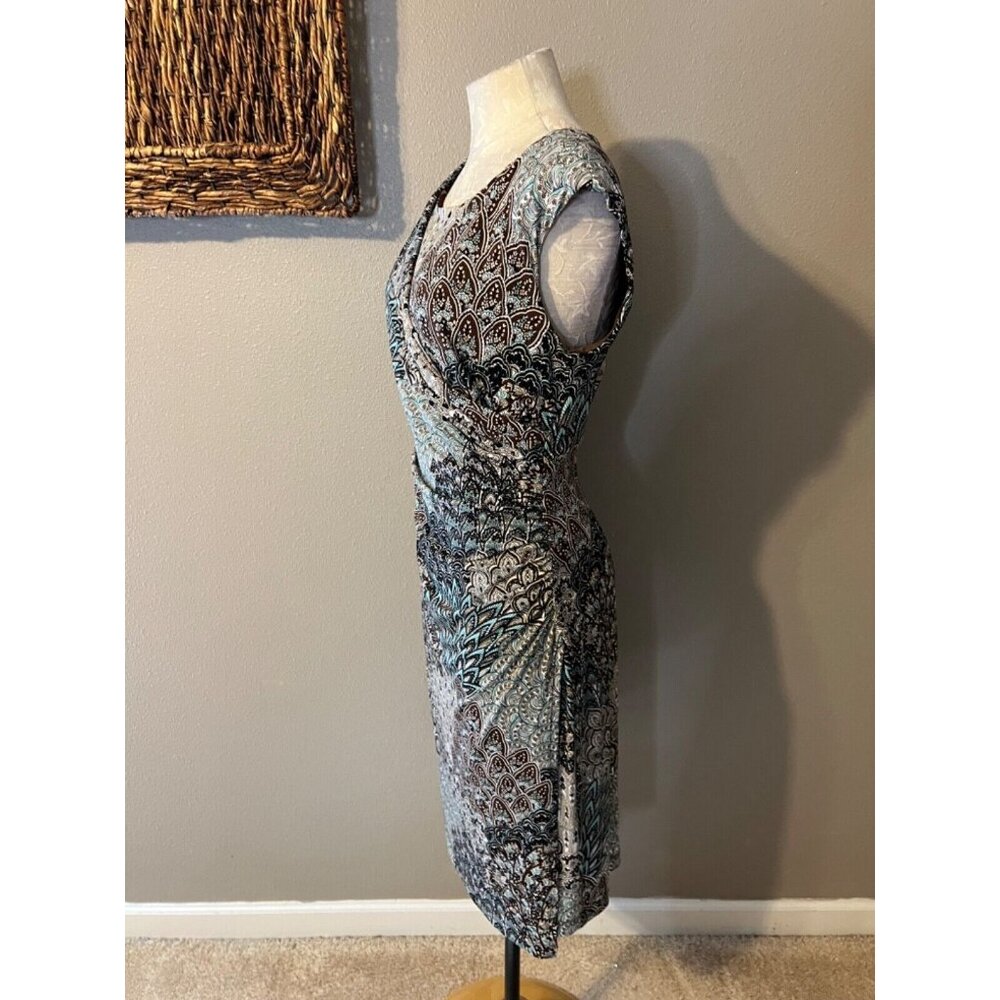 Connected Dress 8 Paisley Stretch Career Washable Black Gray Blue New - Picture 8 of 11